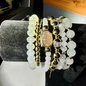 Park Lane Gold and White Beaded Bracelet Set